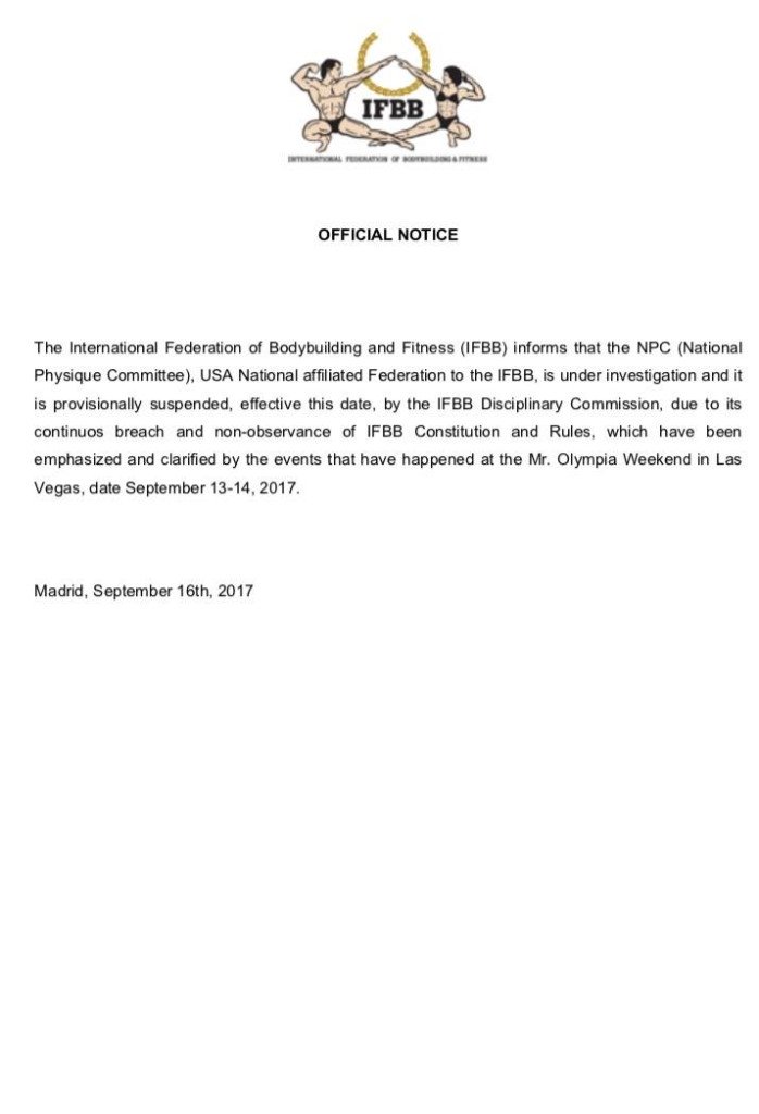 BREAKING NEWS: IFBB suspends NPC